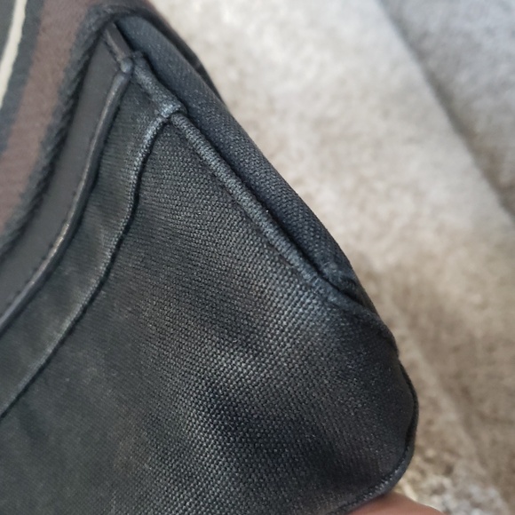 Hermes Rare Canvas Tote Stylish Black Tote Bag with Striped Handles Small - Picture 14 of 16